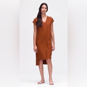 EILEEN FISHER Cinnamon Wide Rib Stretch V-Neck Dress, Sz XL NWT